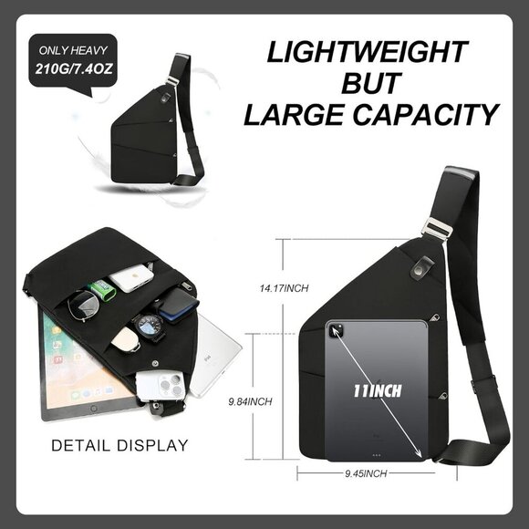 Black Anti Theft Crossbody Travel Bags Mens Sling Bag Over the Shoulder Bags for - Picture 3 of 7